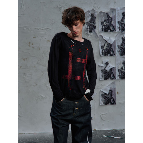 PAIKI「勝利女神號角」紅寶石盾牌十字架假兩件圓領衛衣男女秋冬 PAIKI「勝利女神號角」紅寶石盾牌十字架假兩件圓領衛衣男女秋冬