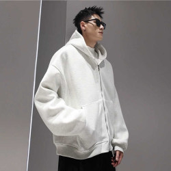 美式潮牌後背包一體開衫衛衣男春秋高級設計感寬松休閒連帽黑色外套