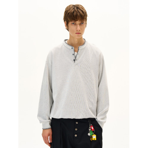 MADWITCH原創手縫線亨利領針織衛衣男女寬松休閒老錢風長袖上衣潮 MADWITCH原創手縫線亨利領針織衛衣男女寬松休閒老錢風長袖上衣潮