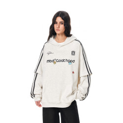 mbd小惡魔美式復古假兩件條紋連帽衛衣男女秋季寬松運動情侶帽衫