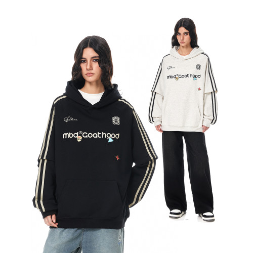 mbd小惡魔美式復古假兩件條紋連帽衛衣男女秋季寬松運動情侶帽衫 mbd小惡魔美式復古假兩件條紋連帽衛衣男女秋季寬松運動情侶帽衫