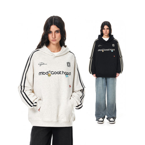 mbd小惡魔美式復古假兩件條紋連帽衛衣男女秋季寬松運動情侶帽衫 mbd小惡魔美式復古假兩件條紋連帽衛衣男女秋季寬松運動情侶帽衫