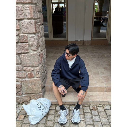 OXFREAK「極簡廓形 藏藍色」假兩件連帽衛衣男寬松設計感套頭上衣 OXFREAK「極簡廓形 藏藍色」假兩件連帽衛衣男寬松設計感套頭上衣