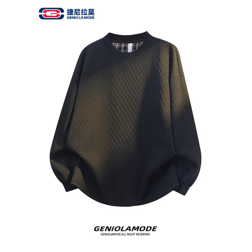 GENIOLAMODE杏色提花寬松長袖男T恤春秋新款百搭休閒圓領情侶衛衣 GENIOLAMODE杏色提花寬松長袖男T恤春秋新款百搭休閒圓領情侶衛衣