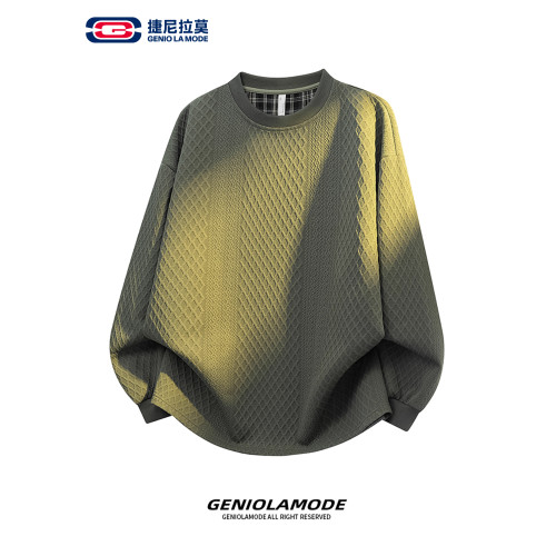 GENIOLAMODE杏色提花寬松長袖男T恤春秋新款百搭休閒圓領情侶衛衣 GENIOLAMODE杏色提花寬松長袖男T恤春秋新款百搭休閒圓領情侶衛衣