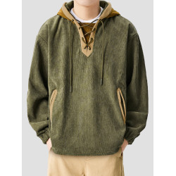 LAZY DAY原創男裝美式復古燈芯絨撞色連帽衛衣男秋冬寬鬆加絨外套