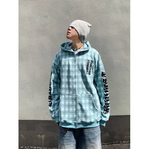 秋季美式復古滿印十字架印花連帽衛衣男女寬松休閒情侶開衫外套潮 秋季美式復古滿印十字架印花連帽衛衣男女寬松休閒情侶開衫外套潮