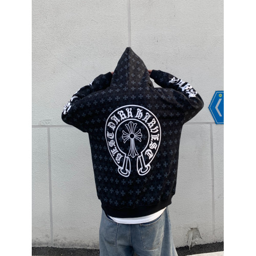 秋季美式復古滿印十字架印花連帽衛衣男女寬松休閒情侶開衫外套潮 秋季美式復古滿印十字架印花連帽衛衣男女寬松休閒情侶開衫外套潮