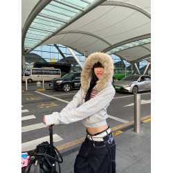 CGGA自製美式旗幟毛領連帽加絨衛衣開衫男女秋冬寬松休閒短款外套