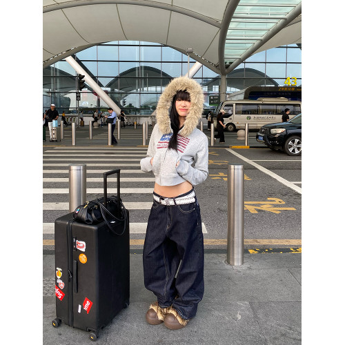 CGGA自製美式旗幟毛領連帽加絨衛衣開衫男女秋冬寬松休閒短款外套 CGGA自製美式旗幟毛領連帽加絨衛衣開衫男女秋冬寬松休閒短款外套