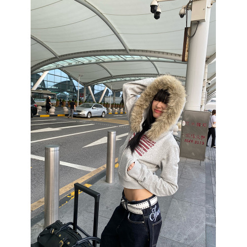 CGGA自製美式旗幟毛領連帽加絨衛衣開衫男女秋冬寬松休閒短款外套 CGGA自製美式旗幟毛領連帽加絨衛衣開衫男女秋冬寬松休閒短款外套