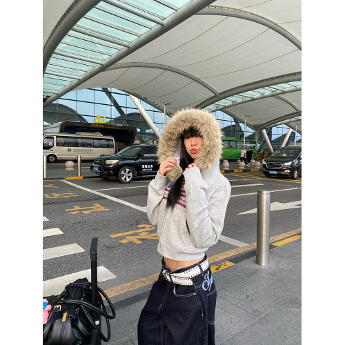 CGGA自製美式旗幟毛領連帽加絨衛衣開衫男女秋冬寬松休閒短款外套 CGGA自製美式旗幟毛領連帽加絨衛衣開衫男女秋冬寬松休閒短款外套