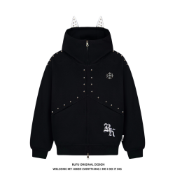 億萬少年BUFU美式鉚釘小惡魔衛衣連帽男女秋季情侶杜賓犬寬松外套