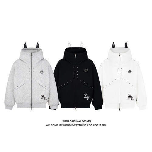 億萬少年BUFU美式鉚釘小惡魔衛衣連帽男女秋季情侶杜賓犬寬松外套