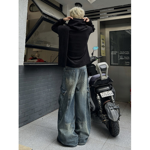 美式復古灰色圍巾領連帽衛衣男秋季百搭打底衫小衆設計感長袖上衣