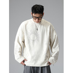 有術「染間謐語」袖口拉鍊印染美式潮牌套頭衛衣男秋季寬鬆上衣