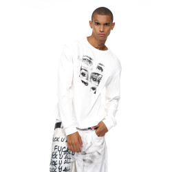 Fourth3ex 25FW 白色長袖衛衣男秋季眼睛印花圓領針織衫男款內搭