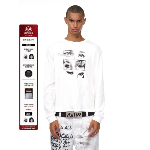 Fourth3ex 25FW 白色長袖衛衣男秋季眼睛印花圓領針織衫男款內搭 Fourth3ex 25FW 白色長袖衛衣男秋季眼睛印花圓領針織衫男款內搭