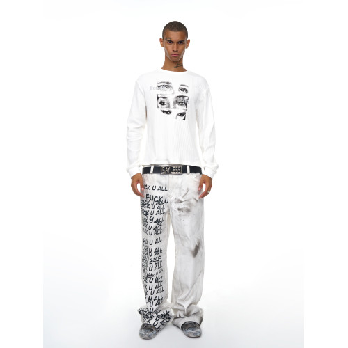 Fourth3ex 25FW 白色長袖衛衣男秋季眼睛印花圓領針織衫男款內搭 Fourth3ex 25FW 白色長袖衛衣男秋季眼睛印花圓領針織衫男款內搭