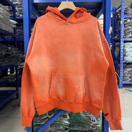 聯名款SAINT Michael字母印花水洗做舊破洞加絨休閒男女連帽衛衣 聯名款SAINT Michael字母印花水洗做舊破洞加絨休閒男女連帽衛衣