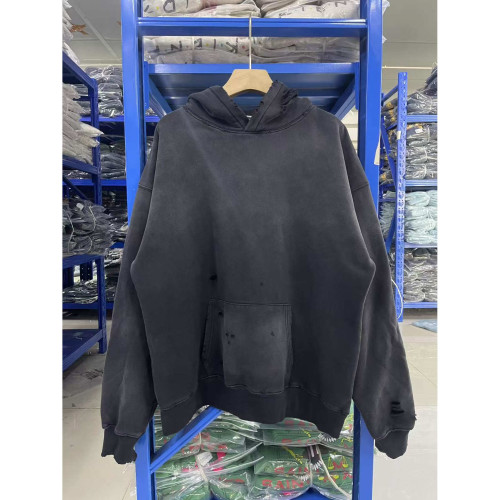 聯名款SAINT Michael字母印花水洗做舊破洞加絨休閒男女連帽衛衣 聯名款SAINT Michael字母印花水洗做舊破洞加絨休閒男女連帽衛衣