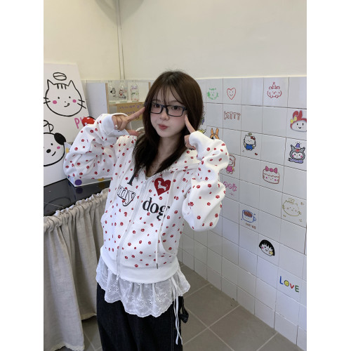 GTGA愛心燙鑽印花連帽衛衣開衫秋季新款狗爪滿印修身顯瘦短款外套 GTGA愛心燙鑽印花連帽衛衣開衫秋季新款狗爪滿印修身顯瘦短款外套