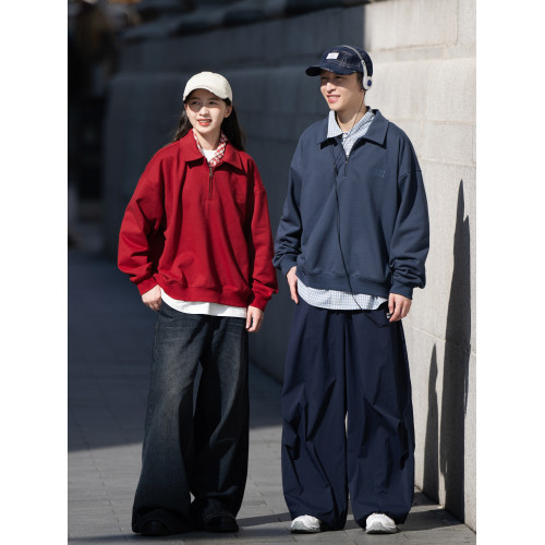 BELLKENIDEA 美式復古重磅半開襟POLO衛衣休閒百搭拉鍊套頭衫男女 BELLKENIDEA 美式復古重磅半開襟POLO衛衣休閒百搭拉鍊套頭衫男女