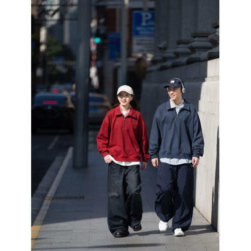 BELLKENIDEA 美式復古重磅半開襟POLO衛衣休閒百搭拉鍊套頭衫男女 BELLKENIDEA 美式復古重磅半開襟POLO衛衣休閒百搭拉鍊套頭衫男女