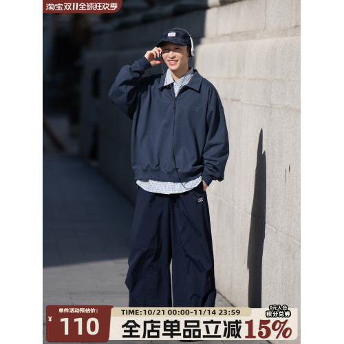 BELLKENIDEA 美式復古重磅半開襟POLO衛衣休閒百搭拉鍊套頭衫男女 BELLKENIDEA 美式復古重磅半開襟POLO衛衣休閒百搭拉鍊套頭衫男女