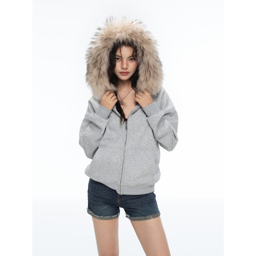 Archivum 百搭寬松可拆卸貉子毛領連帽套頭衛衣開衫外套情侶 Archivum 百搭寬松可拆卸貉子毛領連帽套頭衛衣開衫外套情侶