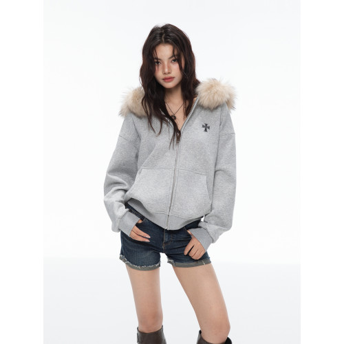 Archivum 百搭寬松可拆卸貉子毛領連帽套頭衛衣開衫外套情侶 Archivum 百搭寬松可拆卸貉子毛領連帽套頭衛衣開衫外套情侶