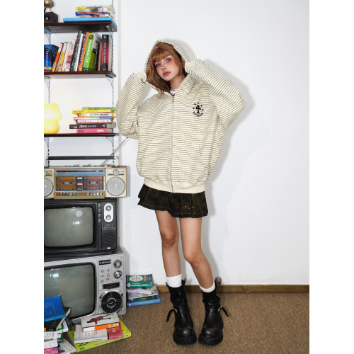 BANGU 美式復古條紋開衫連帽衛衣男女秋冬慵懶風寬松休閒情侶外套 BANGU 美式復古條紋開衫連帽衛衣男女秋冬慵懶風寬松休閒情侶外套