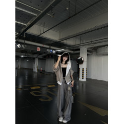 Xanvas雙面穿千鳥格拉鍊衛衣帽衫老錢風短寬百搭開衫外套cleanfit