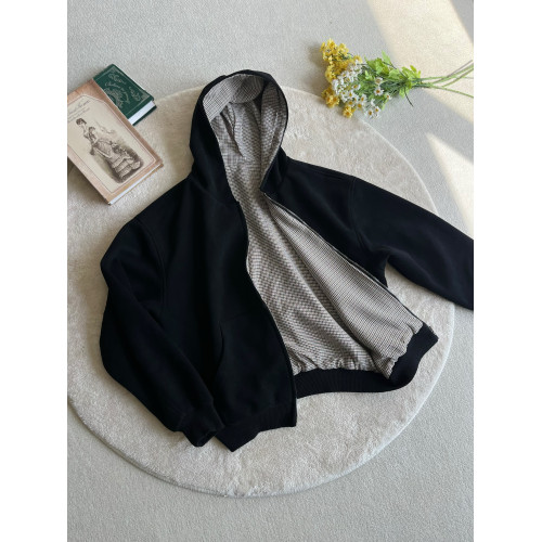 Xanvas雙面穿千鳥格拉鍊衛衣帽衫老錢風短寬百搭開衫外套cleanfit Xanvas雙面穿千鳥格拉鍊衛衣帽衫老錢風短寬百搭開衫外套cleanfit