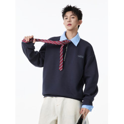 美式假兩件POLO衫半拉鍊衛衣男款春秋冬季潮牌寬松休閒男生上衣服