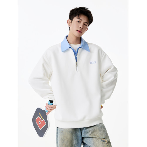 美式假兩件POLO衫半拉鍊衛衣男款春秋冬季潮牌寬松休閒男生上衣服 美式假兩件POLO衫半拉鍊衛衣男款春秋冬季潮牌寬松休閒男生上衣服