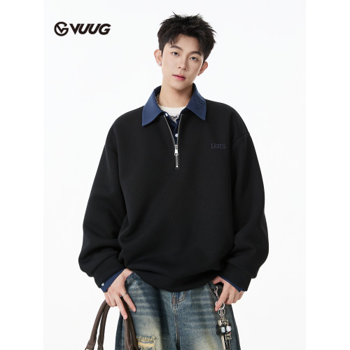 美式假兩件POLO衫半拉鍊衛衣男款春秋冬季潮牌寬松休閒男生上衣服 美式假兩件POLO衫半拉鍊衛衣男款春秋冬季潮牌寬松休閒男生上衣服