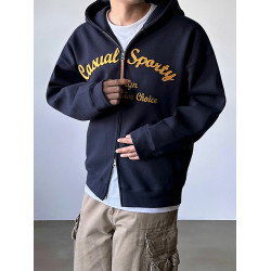 MRCYC字母刺綉連帽開衫衛衣男士秋季寬松百搭外套韓系學院風穿搭