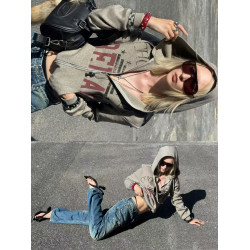 no E mosen(noE）'YOUTHMAL FUNCTION'做舊花灰滿印連帽合身衛衣