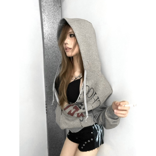 no E mosen(noE)'YOUTHMAL FUNCTION'做舊花灰滿印連帽合身衛衣 no E mosen(noE)'YOUTHMAL FUNCTION'做舊花灰滿印連帽合身衛衣