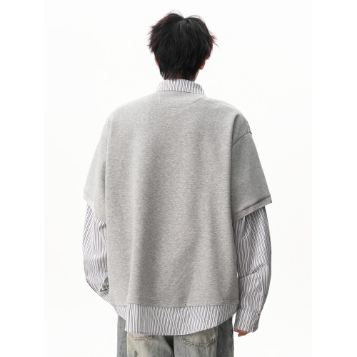 美式假兩件條紋polo衫衛衣男潮牌秋季寬松學院風痞帥百搭翻領上衣 美式假兩件條紋polo衫衛衣男潮牌秋季寬松學院風痞帥百搭翻領上衣