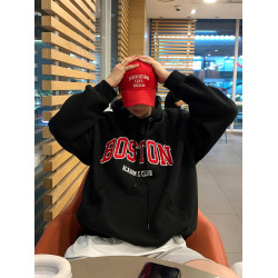 DKPD黑色美式復古連帽衛衣男士秋季新款重磅寬鬆插肩袖袋鼠兜外套