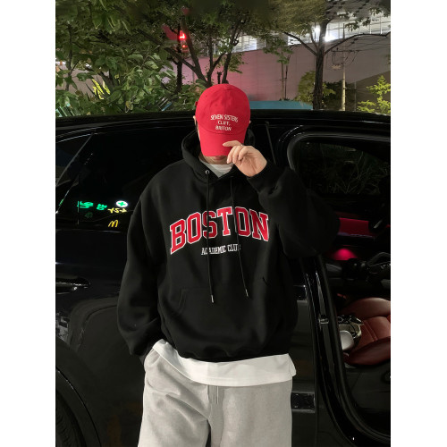 DKPD黑色美式復古連帽衛衣男士秋季新款重磅寬鬆插肩袖袋鼠兜外套