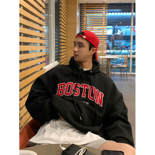 DKPD黑色美式復古連帽衛衣男士秋季新款重磅寬鬆插肩袖袋鼠兜外套