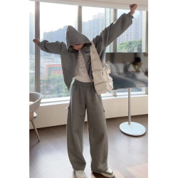 灰色重磅連帽衛衣套裝男2025秋冬季穿搭一整套高級感休閒運動外套