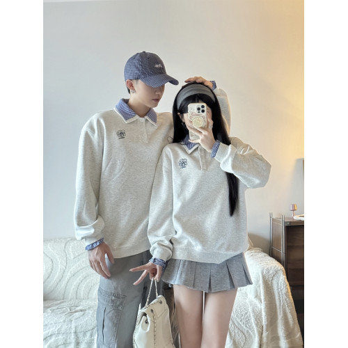 情侶裝2025新款秋季學院風假兩件Polo領衛衣設計感法式顯瘦上衣潮 情侶裝2025新款秋季學院風假兩件Polo領衛衣設計感法式顯瘦上衣潮