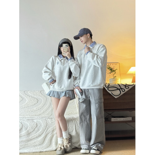 情侶裝2025新款秋季學院風假兩件Polo領衛衣設計感法式顯瘦上衣潮 情侶裝2025新款秋季學院風假兩件Polo領衛衣設計感法式顯瘦上衣潮