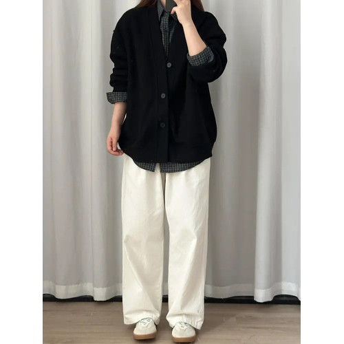 日系復古慵嬾風外套男女秋季cleanfit開衫v領衛衣高級感痞帥夾克