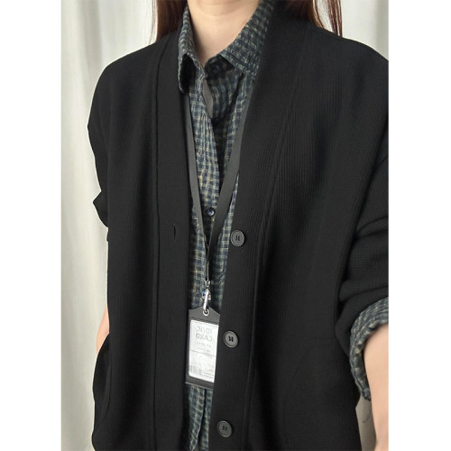 黑色日系慵懶風開衫衛衣外套男秋春穿搭cleanfit華夫格v領針織衫 黑色日系慵懶風開衫衛衣外套男秋春穿搭cleanfit華夫格v領針織衫