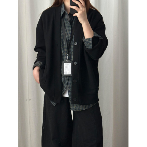 黑色日系慵懶風開衫衛衣外套男秋春穿搭cleanfit華夫格v領針織衫 黑色日系慵懶風開衫衛衣外套男秋春穿搭cleanfit華夫格v領針織衫